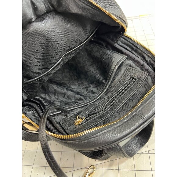 Michael Kors Black Leather Studded Rhea Zip Backpack Gold Hardware - Picture 7 of 11